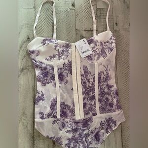 Free People Night Rhythm Printed Bodysuit/Ivory Combo